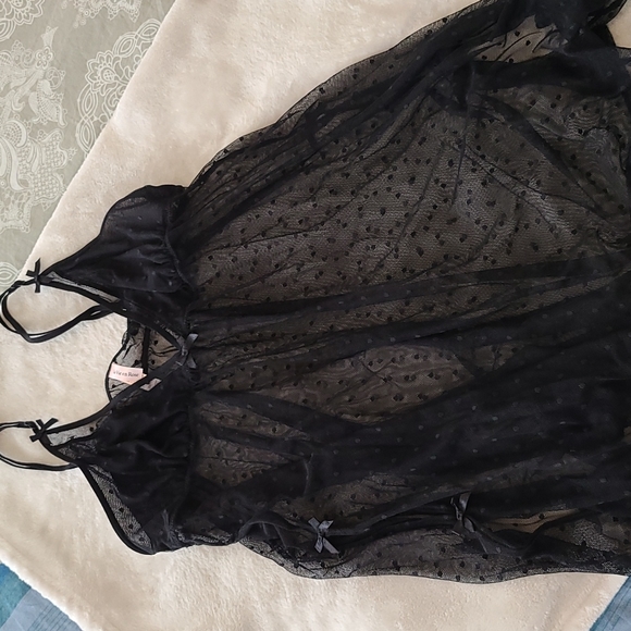 NWOT la vie en rose black mesh babydoll lingerie M - Picture 1 of 6